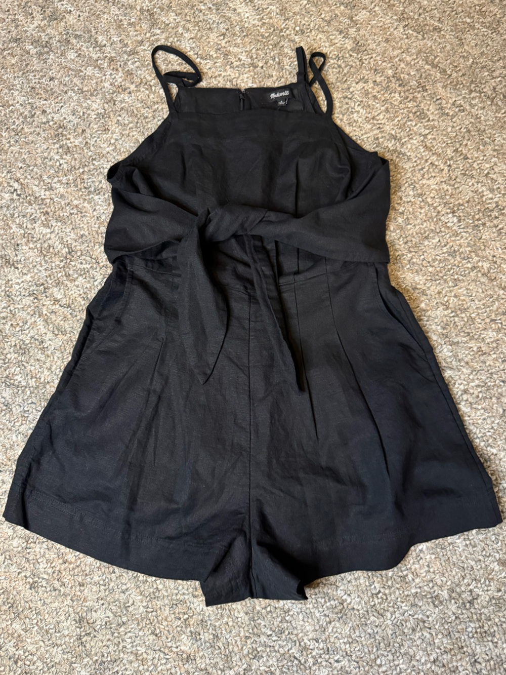 Madewell Black Sleeveless Waist-Tie Romper NWT